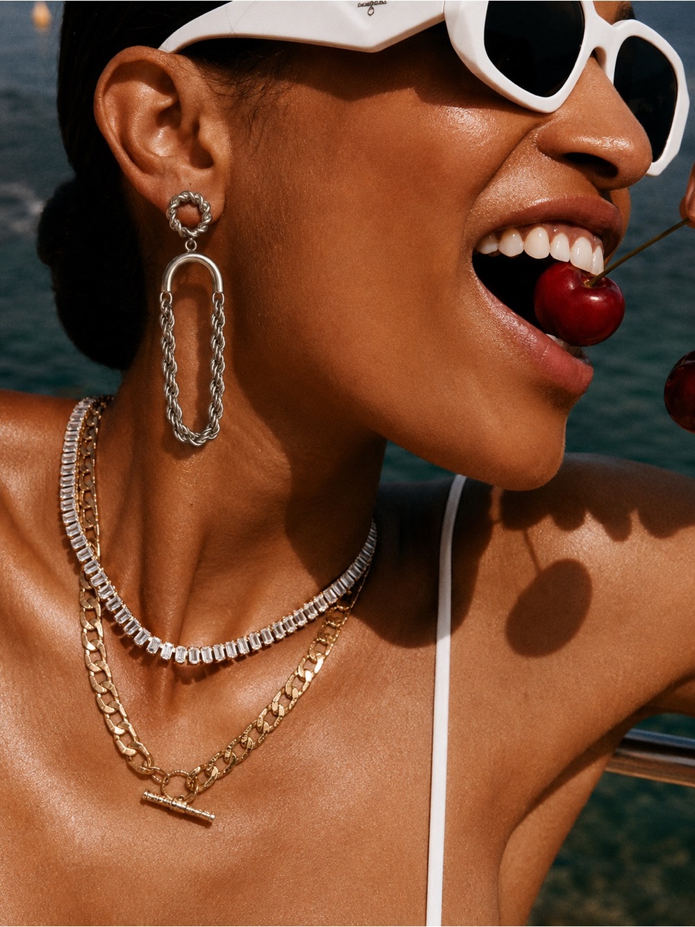Mixed Metal Chain Drop Earrings - Silver Tone